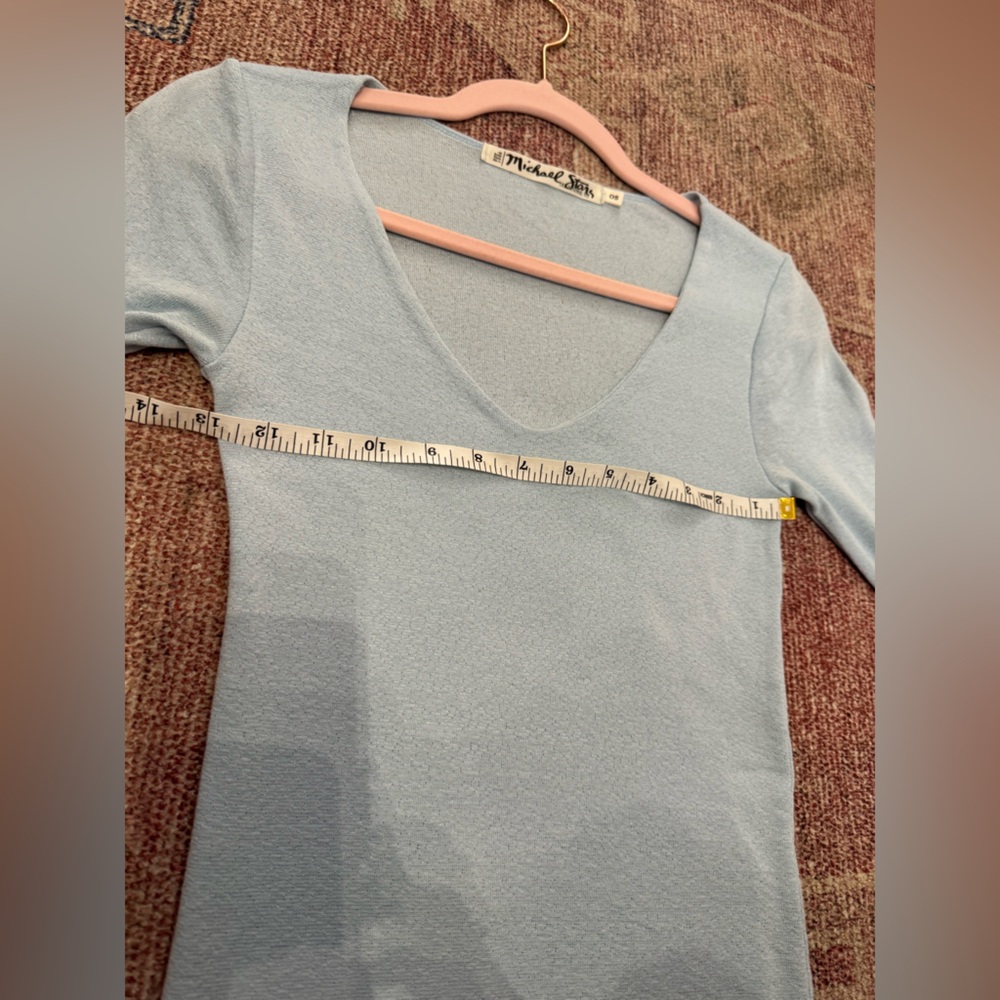 Micheal Stars vintage The original tee v neck 3/4 sleeve one size light blue - Picture 7 of 10